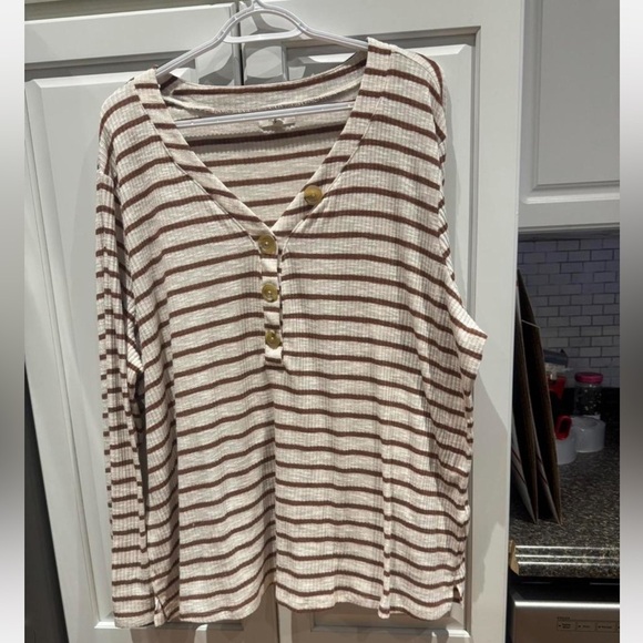 Maurices Tops - Maurices Cream and Orange Striped Button  Shirt